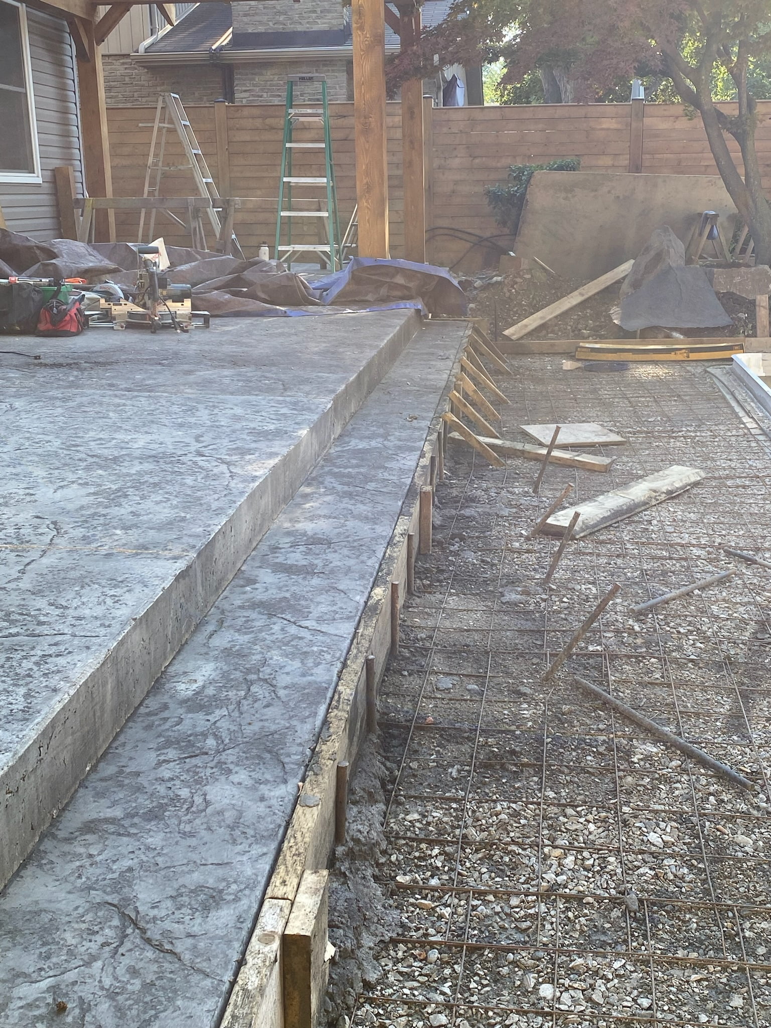 custom concrete work around pool in progress