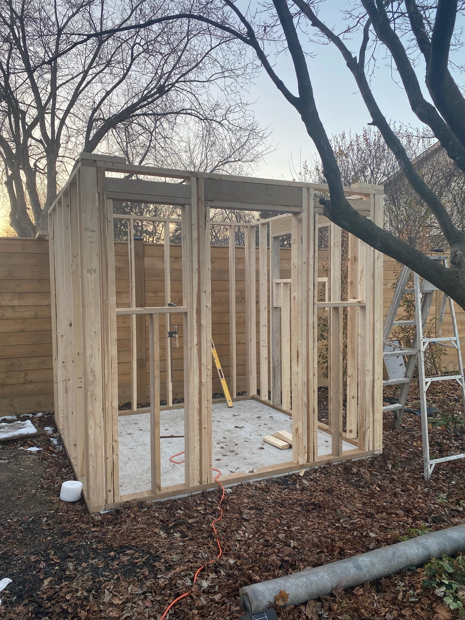 beginnng of framing of new custom wooden pool shed