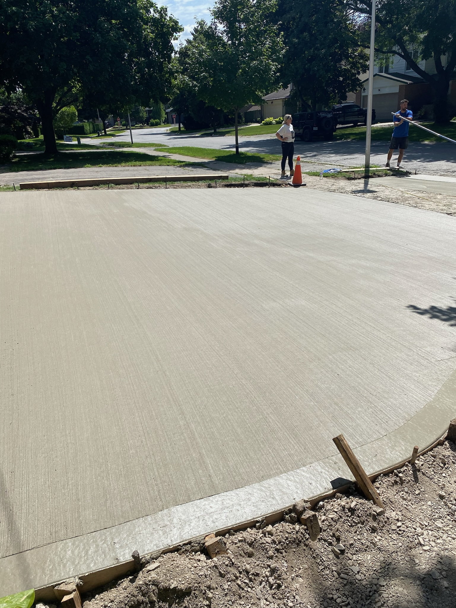 Newly poured concrete driveway still wet
